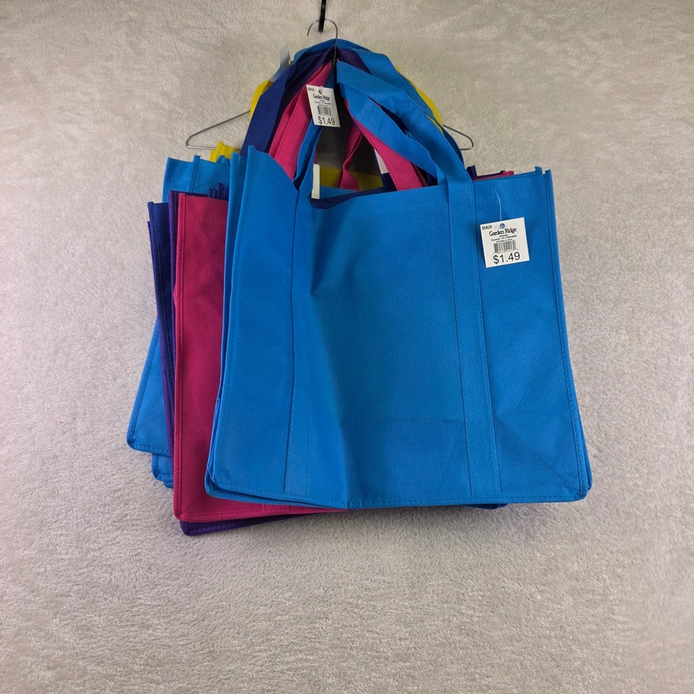 12 Pack Garden Ridge Reusable Shopping Bags Multi Color Non-Woven Totes Bulk
